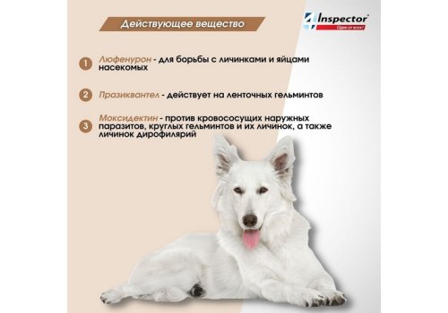Inspector Quadro Tabs / Таблетки Инспектор от Внешних и Внутренних паразитов для собак весом от 16 кг