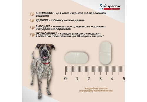 Inspector Quadro Tabs / Таблетки Инспектор от Внешних и Внутренних паразитов для собак весом от 16 кг