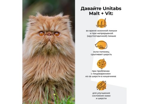 Unitabs Malt+Vit / Паста Юнитабс для кошек с Таурином для Вывода шерсти