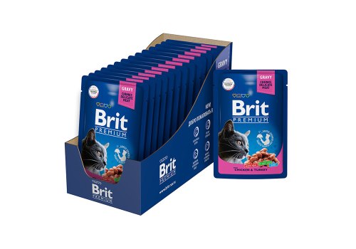 Brit Premium Gravy Chicken & Turkey / Паучи Брит Премиум для кошек Цыпленок и Индейка в соусе (цена за упаковку)