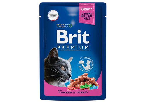 Brit Premium Gravy Chicken & Turkey / Паучи Брит Премиум для кошек Цыпленок и Индейка в соусе (цена за упаковку)