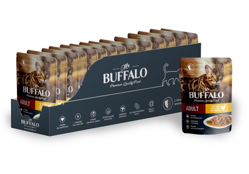 Mr.Buffalo Adult Chicken / Паучи Мистер Бафало для взрослых кошек Цыпленок в соусе (цена за упаковку)