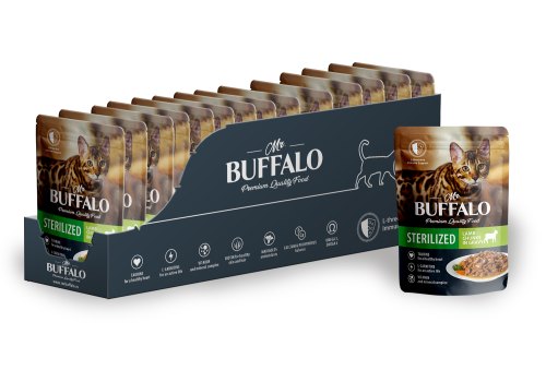 Mr.Buffalo Sterilized Lamb / Паучи Мистер Бафало для Стерилизованных кошек Ягненок в соусе (цена за упаковку)