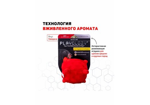 Playology Puppy Sensory Ball / Игрушка Плэйолоджи для Щенков сенсорный плюшевый мяч с ароматом говядины Красный