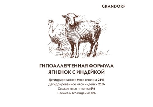 Grandorf Holistic & Hypoallergenic Large Lamb & Turkey / Сухой корм Грандорф Низкозерновой для взрослых собак Крупных пород Ягненок Индейка