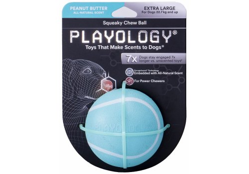 Playology Squeaky Chew Ball / Игрушка Плэйолоджи для собак хрустящий жевательный мяч с пищалкой и с ароматом арахиса Голубой