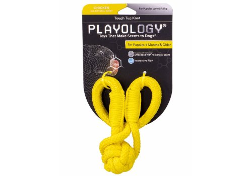 Playology Tough Tug Knot / Игрушка Плэйолоджи для собак жевательный канат с ароматом курицы Желтый
