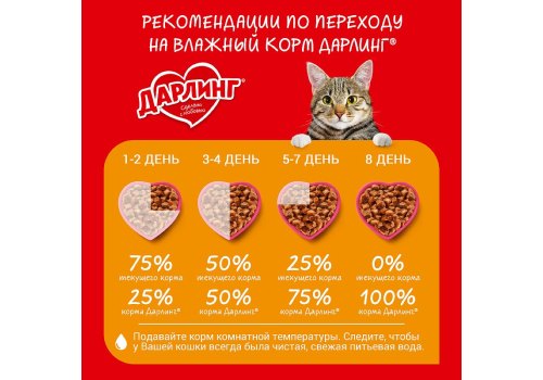 Дарлинг / Влажный корм Паучи для взрослых кошек Ягнёнок в подливе (цена за упаковку)