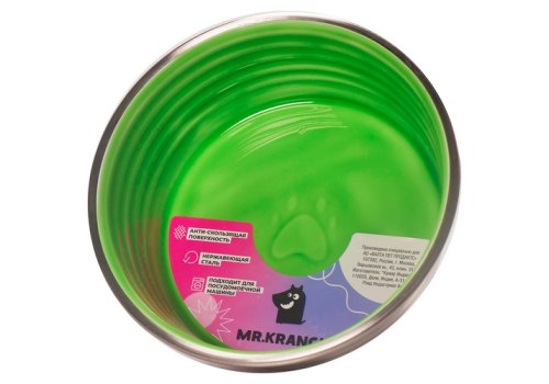 Mr.Kranch Cyclo / Миска Мистер Кранч для животных с Керамическим покрытием Нескользящее основание нержавеющая сталь Зеленая