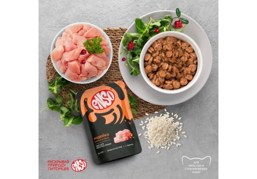 Enso / Влажный корм Паучи Энсо для взрослых кошек Индейка кусочки в соусе (цена за упаковку)