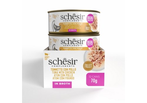 Schesir Tuna with Chicken / Влажный корм Консервы Шезир для кошек Тунец курица (цена за упаковку)