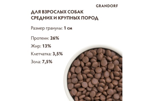 Grandorf Holistic & Hypoallergenic Medium Maxi Turkey / Сухой корм Грандорф Низкозерновой для взрослых собак Средних и Крупных пород Индейка