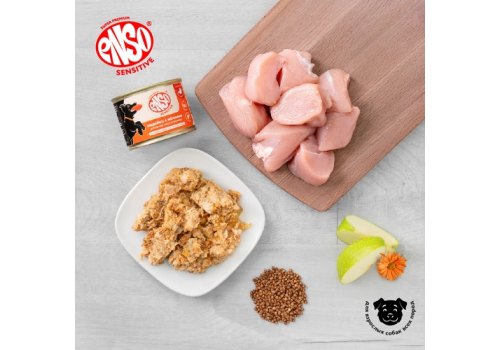 Enso Sensitive / Консервы Энсо для взрослых собак поддержание здоровья ЖКТ Рубленое мясо Индейки с гречкой и яблоком (цена за упаковку)
