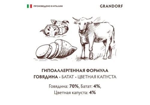 Grandorf Dog Beef Sweet Potato Cauliflower Pate  / Консервы Грандорф для собак Паштет из говядины с бататом и цветной капустой (цена за упаковку)