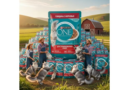 PURINA ONE STERILISED / Влажный корм Паучи Пурина УАН для взрослых стерилизованных кошек с говядиной (цена за упаковку)