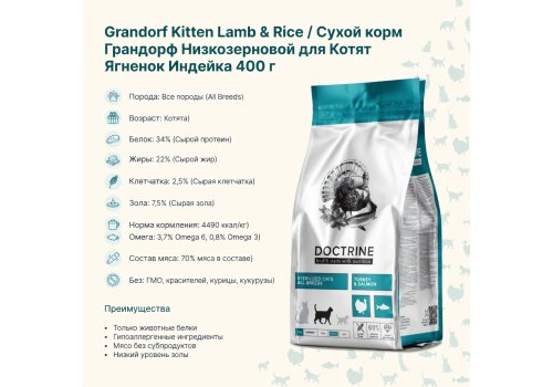 Grandorf Kitten Lamb & Rice / Сухой корм Грандорф Низкозерновой для Котят Ягненок Индейка