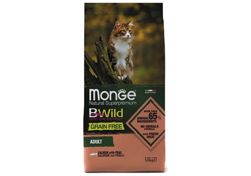 Monge Cat BWild Grain Free Adult Salmon Peas / Сухой Беззерновой корм Монж Бивайлд для Взрослых кошек Лосось горох