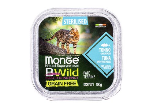 Monge Cat BWild Grain Free Sterilised Tuna Pate / Влажный Беззерновой корм Монж для Стерилизованных кошек Паштет из Тунца с овощами (цена за упаковку)