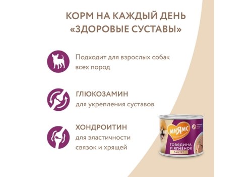 Мнямс Здоровые Суставы Влажный корм Консервы для собак всех пород Паштет из Говядины и Ягненка (цена за упаковку)