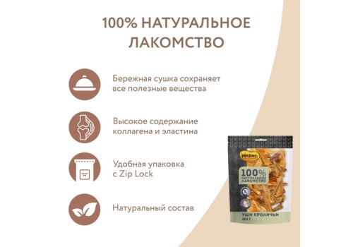 Мнямс 100% Натуральное лакомство для собак Уши Кроличьи
