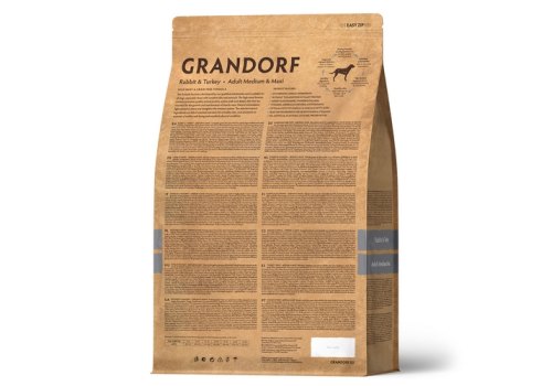 Grandorf Holistic & Hypoallergenic Medium Maxi Rabbit & Turkey / Сухой корм Грандорф Беззерновой для взрослых собак Средних и Крупных пород Кролик Индейка