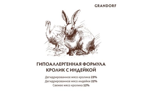 Grandorf Holistic & Hypoallergenic Medium Maxi Rabbit & Turkey / Сухой корм Грандорф Беззерновой для взрослых собак Средних и Крупных пород Кролик Индейка