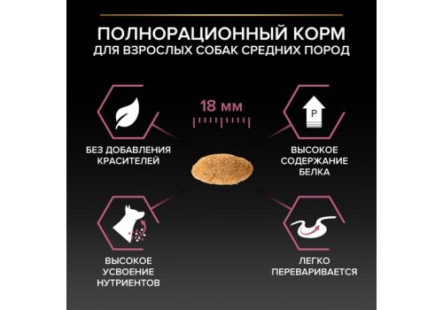 PRO PLAN SENSITIVE SKIN / Сухой корм ПРО ПЛАН для взрослых собак средних пород при чувствительной коже с лососем, фото 