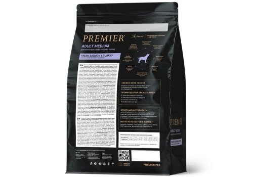 Premier Adult Medium Fresh Salmon & Turkey / Сухой корм Премьер для взрослых собак Средних пород Свежее филе Лосося с индейкой