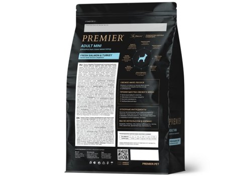 Premier Adult Mini Fresh Salmon & Turkey / Сухой корм Премьер для взрослых собак Мелких пород Свежее филе Лосося с индейкой