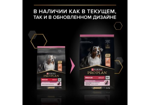 PRO PLAN SENSITIVE SKIN / Сухой корм ПРО ПЛАН для взрослых собак средних пород при чувствительной коже с лососем, фото 