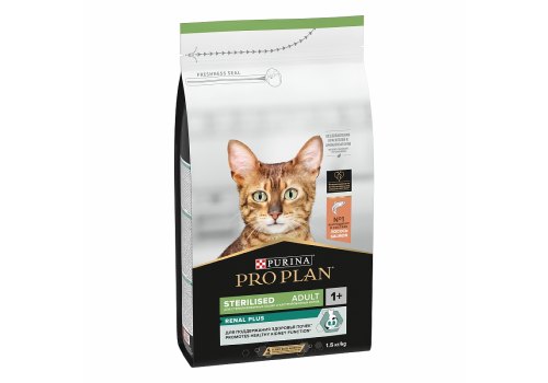 PRO PLAN STERILISED / Сухой корм ПРО ПЛАН для взрослых кошек для поддержания здоровья почек после стерилизации с лососем