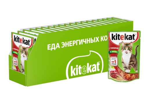 Kitekat / Паучи Китикет для кошек Говядина в желе (цена за упаковку), фото 