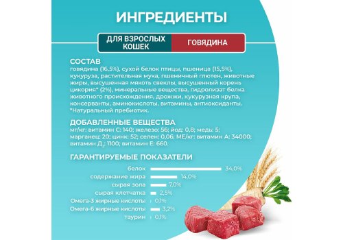 PURINA ONE ADULT / Сухой корм Пурина УАН для взрослых кошек с говядиной