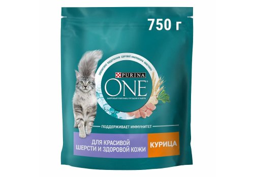 PURINA ONE SENSITIVE / Сухой корм Пурина УАН для взрослых кошек для здоровья кожи и шерсти с курицей, фото 