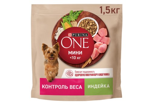 PURINA ONE MINI / Сухой корм Пурина УАН для взрослых собак мелких пород при склоннности к набору веса с индейкой, фото 