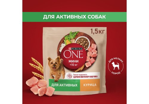 PURINA ONE MINI / Сухой корм Пурина УАН для взрослых собак мелких пород при активном образе жизни с курицей, фото 