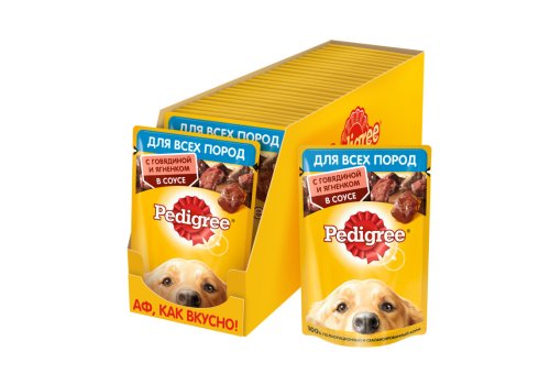 Pedigree / Паучи Педигри для взрослых собак всех пород с Говядиной и Ягненком в соусе (цена за упаковку)