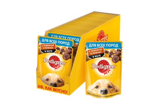 Pedigree / Паучи Педигри для взрослых собак всех пород с Телятиной и Печенью в желе (цена за упаковку)