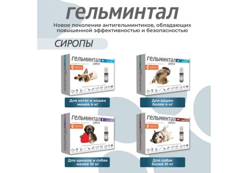 Гельминтал Мини Сироп от Гельминтов для Щенков Котят собак и кошек