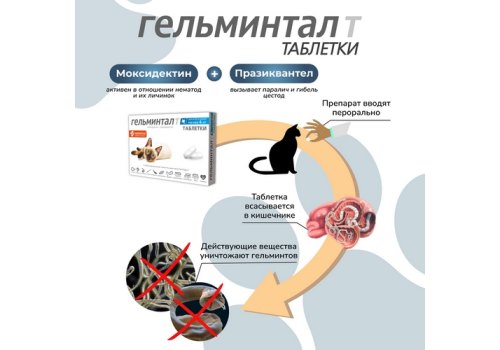 Гельминтал Т / Таблетки от Гельминтов для Котят и кошек весом до 4 кг