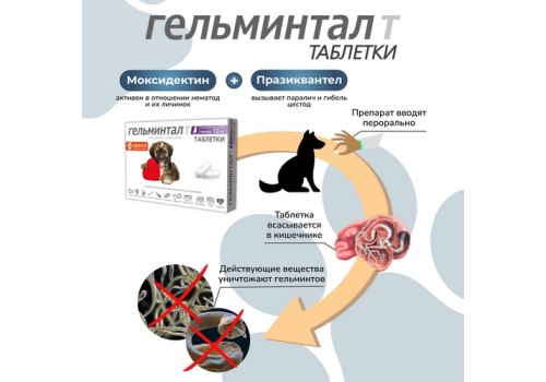 Гельминтал Т / Таблетки от Гельминтов для Щенков и собак весом до 10 кг