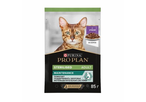 PRO PLAN STERILISED / Влажный корм Паучи ПРО ПЛАН для взрослых стерилизованных кошек с уткой в соусе (цена за упаковку)