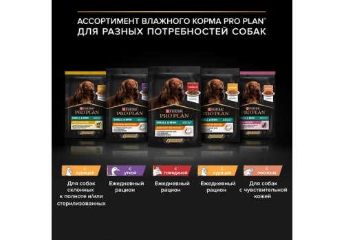 PRO PLAN OPTI SAVOUR / Влажный корм Паучи ПРО ПЛАН для взрослых собак мелких пород при склоннности к набору веса с курицей (цена за упаковку)