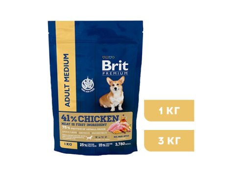 Brit Premium Adult Medium / Сухой корм Брит Премиум для взрослых собак Средних пород Курица