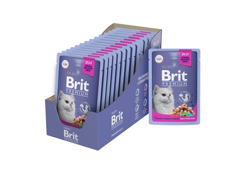 Brit Premium Sterilised Jelly Turkey & Cream-Cheese / Паучи Брит Премиум для Стерилизованных кошек Индейка с Сыром в желе (цена за упаковку)