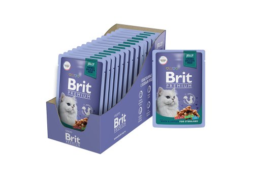Brit Premium Sterilised Jelly Duck & Apples / Паучи Брит Премиум для Стерилизованных кошек Утка с Яблоками в желе (цена за упаковку)
