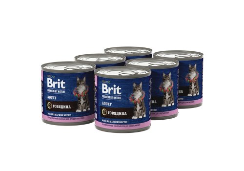 Brit Premium by Nature Adult / Консервы Брит для взрослых кошек Говядина (цена за упаковку)