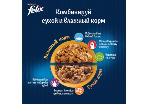 FELIX ДВОЙНАЯ ВКУСНЯТИНА / Сухой корм Пурина Феликс для взрослых кошек с птицей