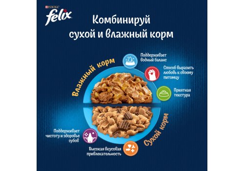 FELIX SENSATIONS / Влажный корм Паучи Феликс Сенсейшенс в соусе для взрослых кошек с треской (цена за упаковку)
