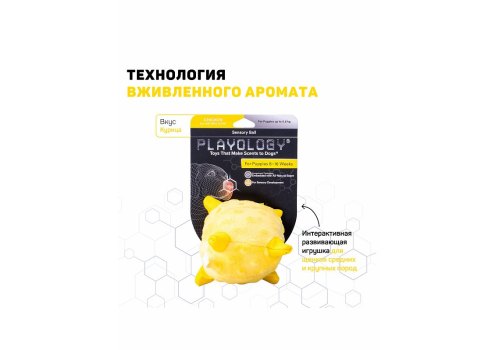 Playology Puppy Sensory Ball / Игрушка Плэйолоджи для Щенков сенсорный плюшевый мяч с ароматом курицы Желтый
